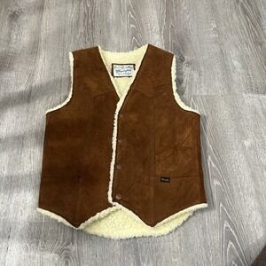 Vintage 70's - 80's Wrangler Outerwear Suede Leather Sherpa Vest Tan UniSex